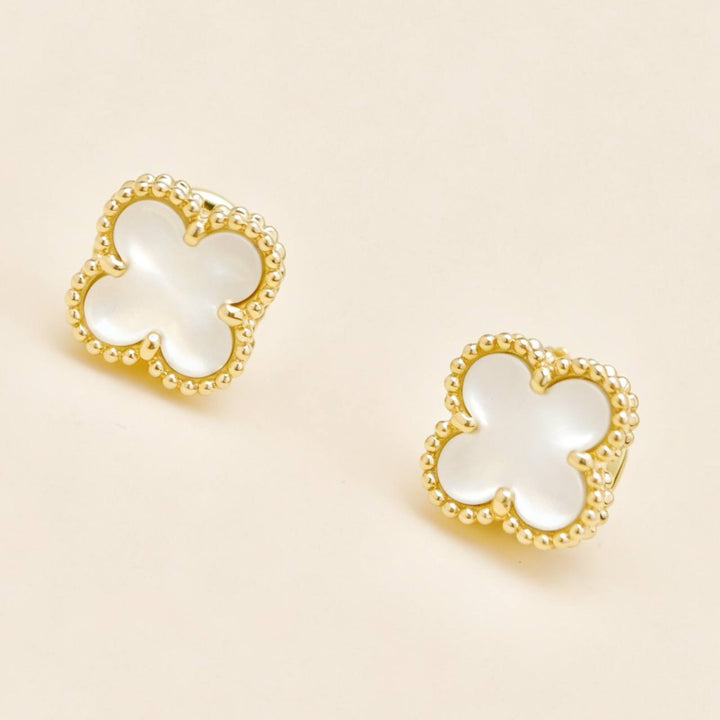 Preloved Authentic Van Cleef Sweet Alhambra Mother of Pearl 18K Yellow Gold Stud Earrings