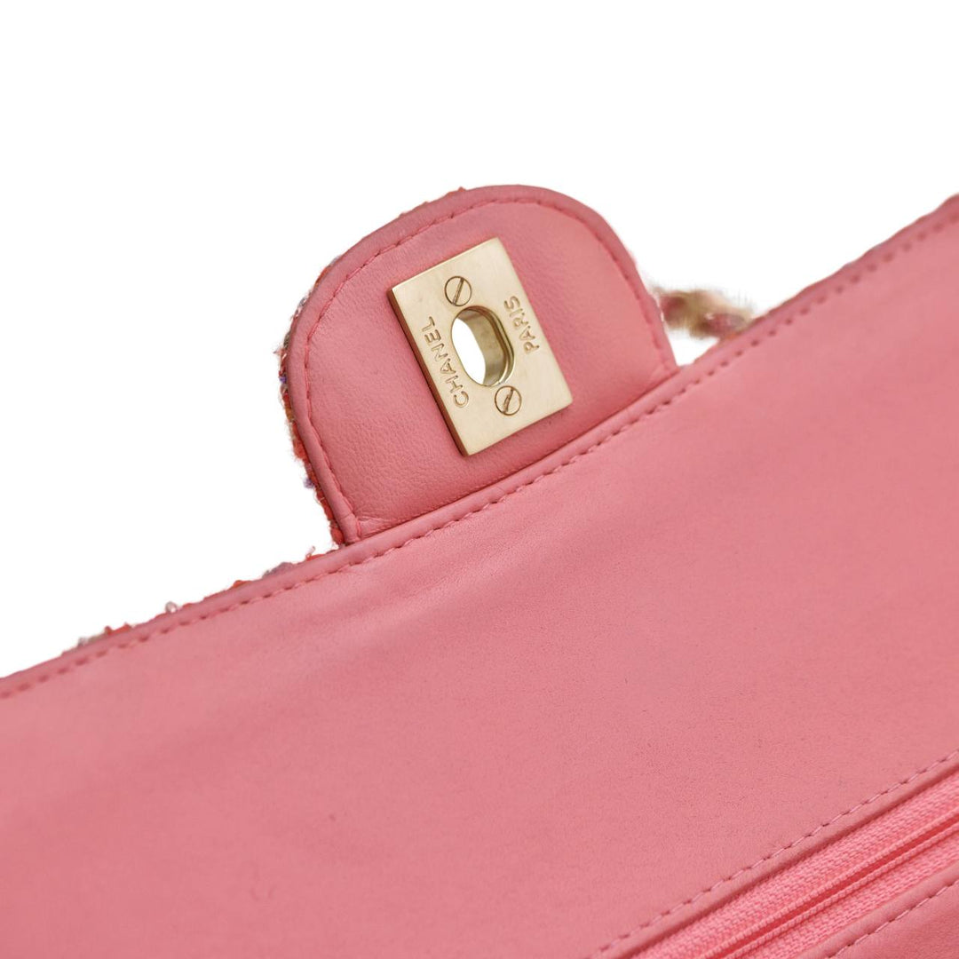 Authentic Chanel Double Flap Pink Tweed Quilted Bag