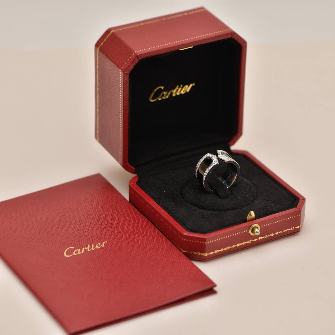 Authentic Preowned Full set Cartier C de Cartier Diamond Enamel Ring 18K white gold Size 55