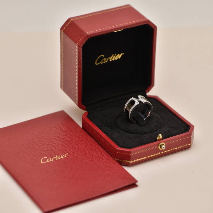 Authentic Preowned Full set Cartier C de Cartier Diamond Enamel Ring 18K white gold Size 55
