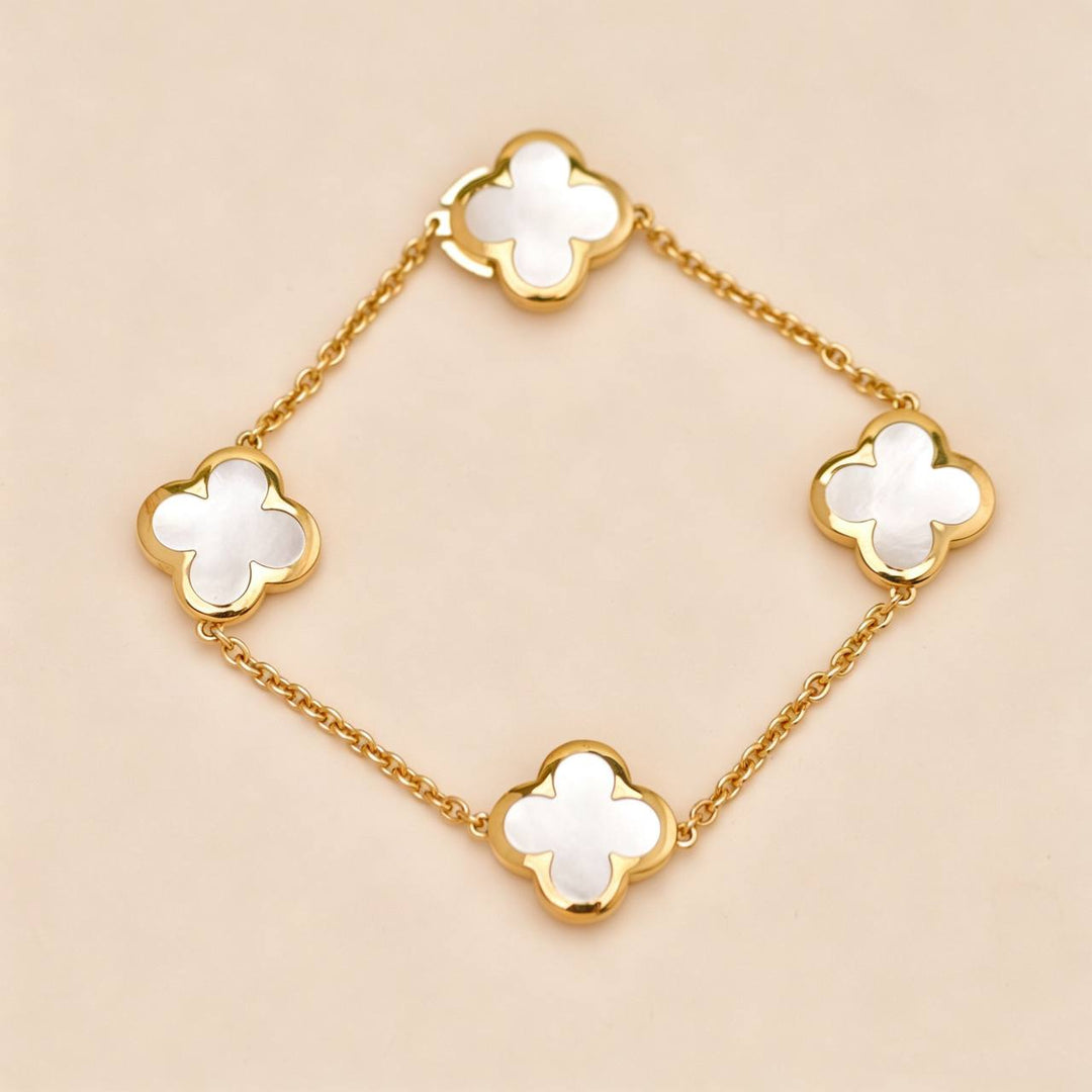 Authentic Preowned Van Cleef Pure Alhambra Bracelet Mother of Pearl 18K Yellow Gold