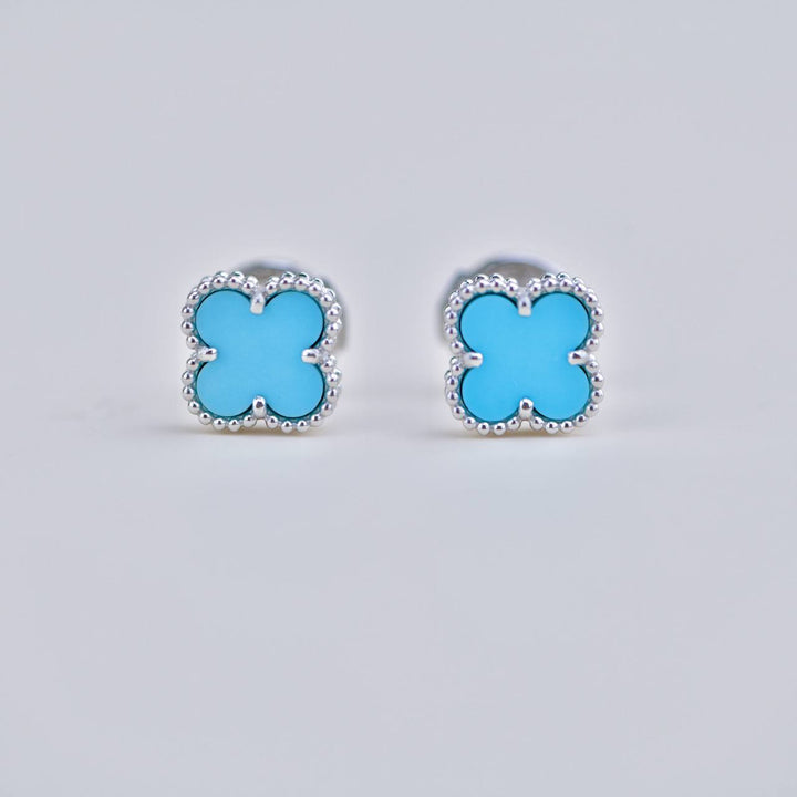 Preloved VCA Sweet Alhambra Turquoise 18K White Gold Earrings