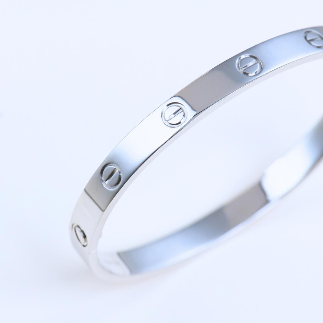 Authentic Second Hand Cartier Love Bracelet Classic Model 18K White Gold Size 18