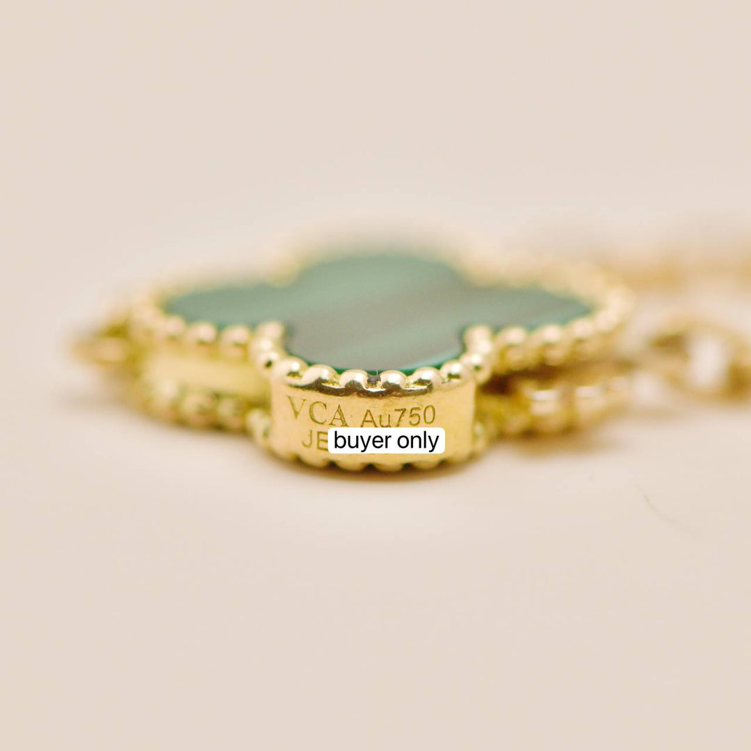 Second Hand Authentic VCA Magic Alhambra Malachite 16 Motifs Necklace 18K Yellow Gold