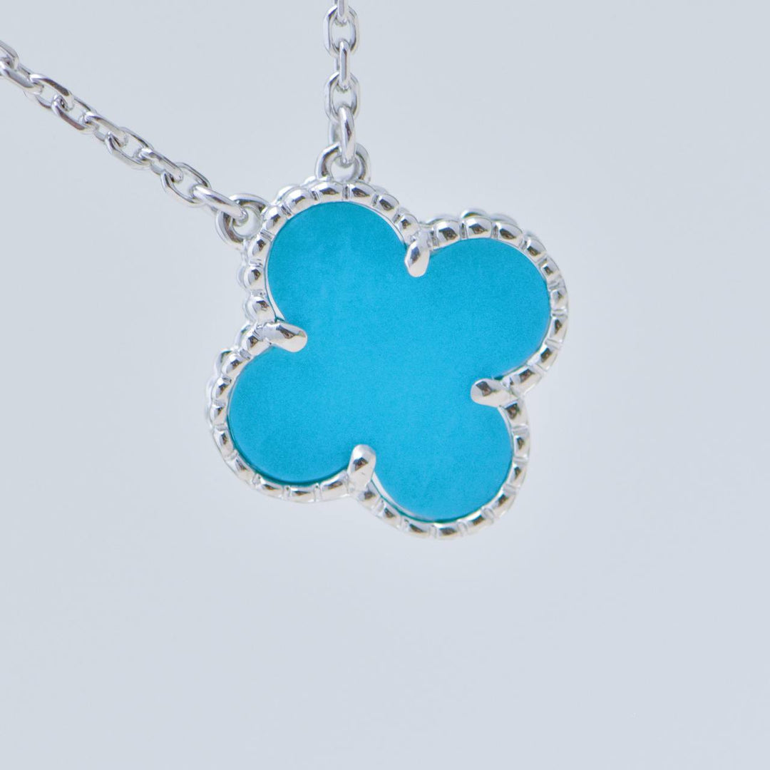 Preloved Authentic Full set Van Cleef Vintage Alhambra Turquoise 18K White Gold Necklace