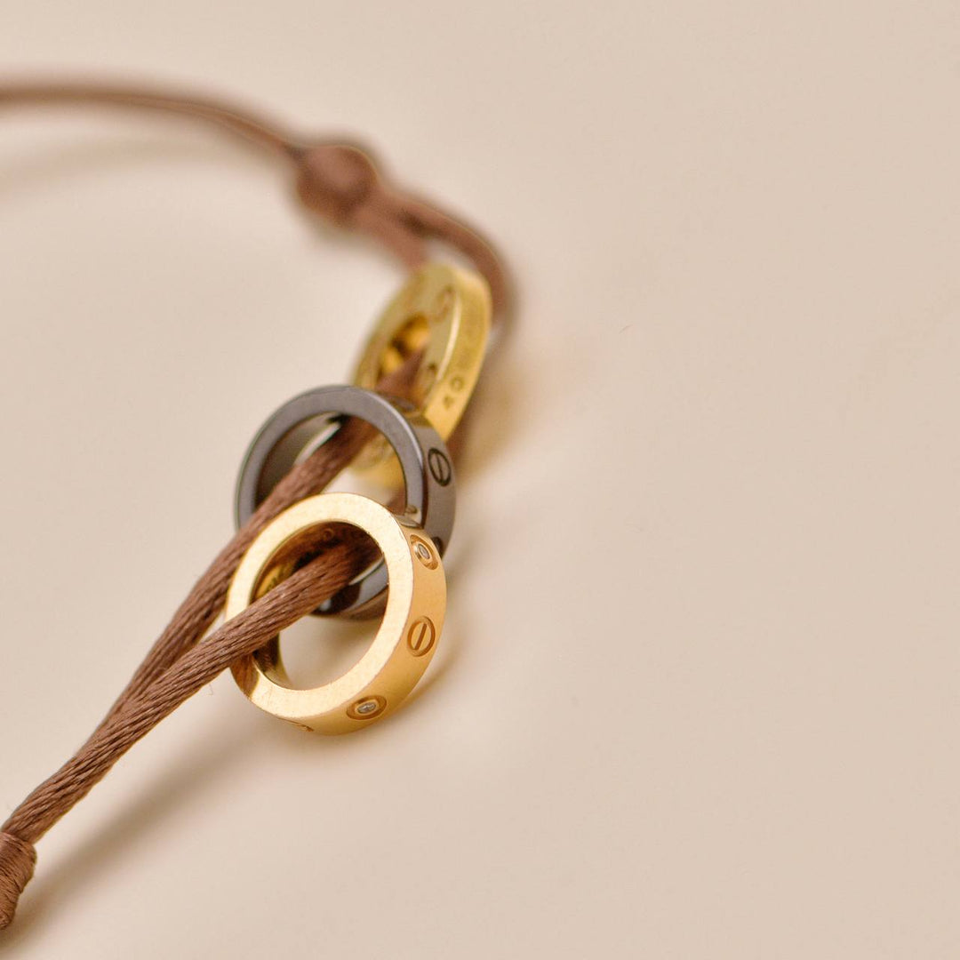 Used Authentic Full set Cartier Love Cord Bracelet 4 Diamonds Sèvres Porcelain in 18K Yellow & Rose Gold