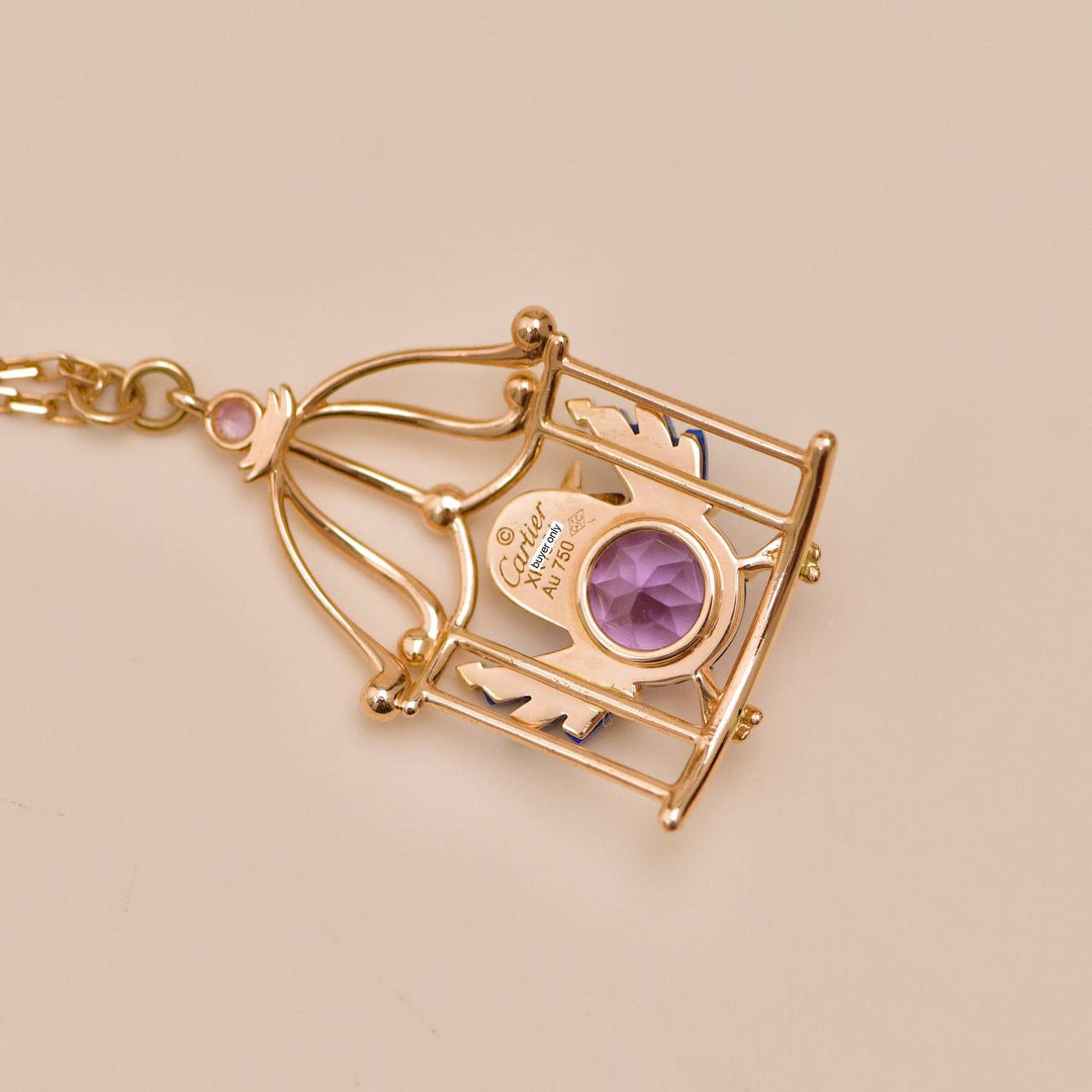 Authentic Cartier Free As A Bird Necklace Diamond, Amethyst, Lapis Lazuli & Peridot, 18K Rose Gold