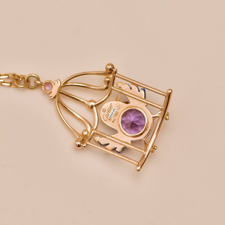 Authentic Cartier Free As A Bird Necklace Diamond, Amethyst, Lapis Lazuli & Peridot, 18K Rose Gold