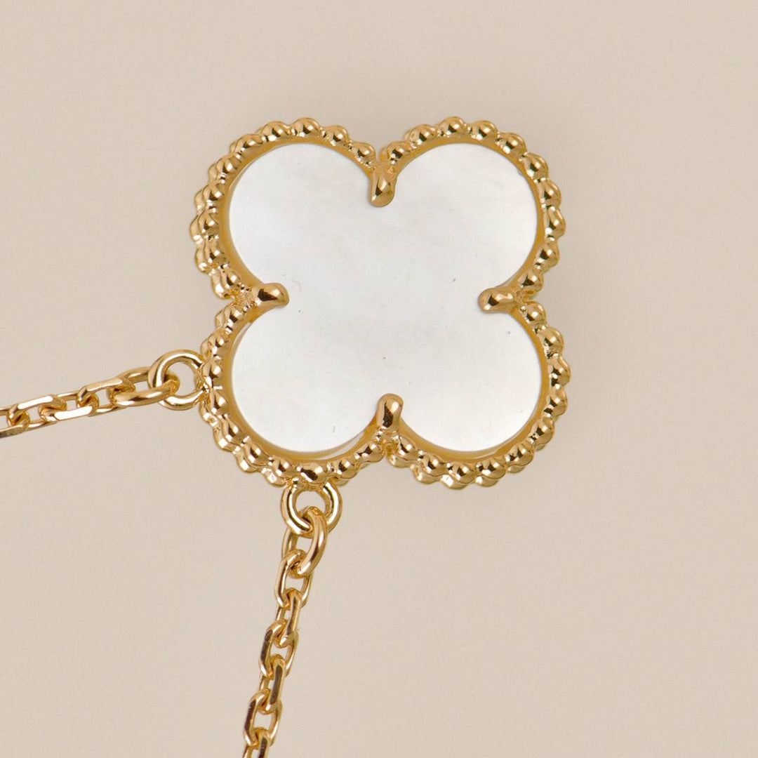 Authentic Preowned Full set VCA Vintage Alhambra Necklace Mother of Pearl 18K Yellow Gold