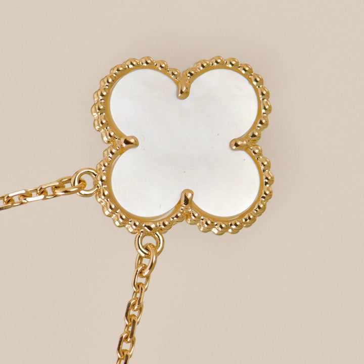 Authentic Preowned Full set VCA Vintage Alhambra Necklace Mother of Pearl 18K Yellow Gold