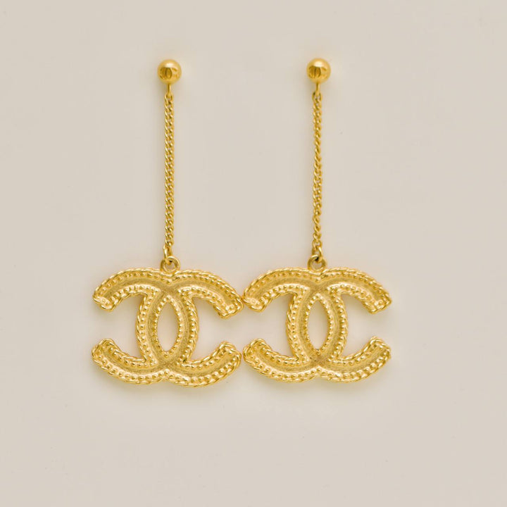 Authentic Chanel CC Logo Large Drop Earrings