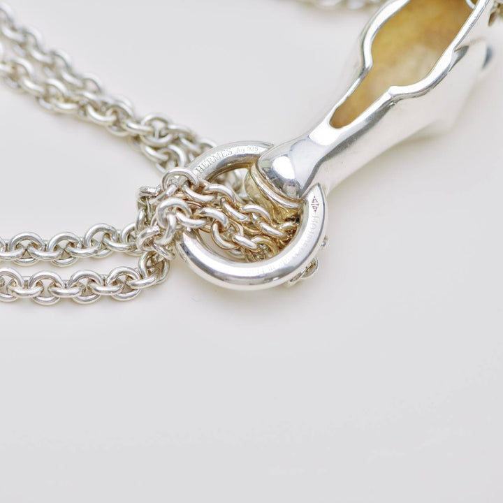 Authentic Used Hermès Galop Horse Motif Silver Necklace Large Model