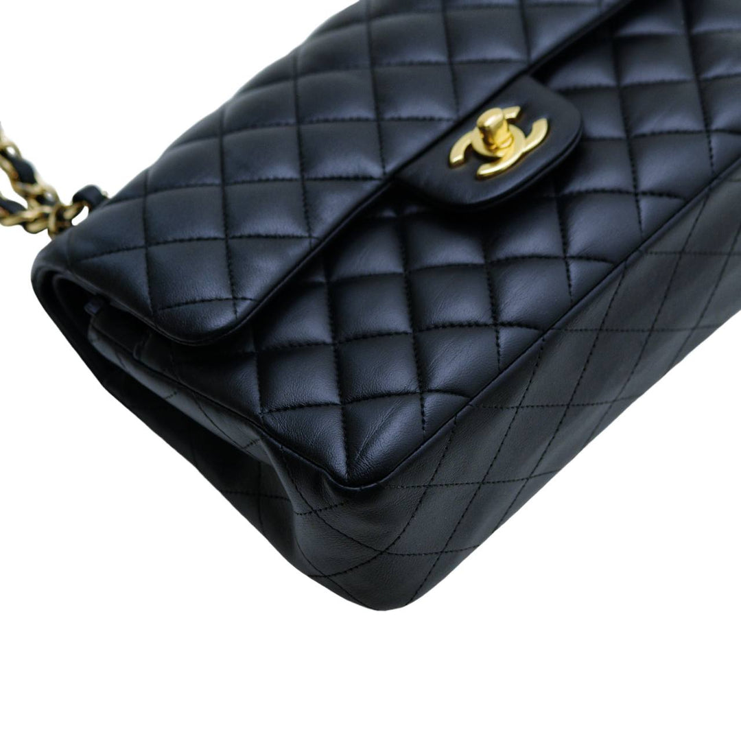 Preowned Chanel Small Classic Double Flap Lambskin Black Quilted Bag
