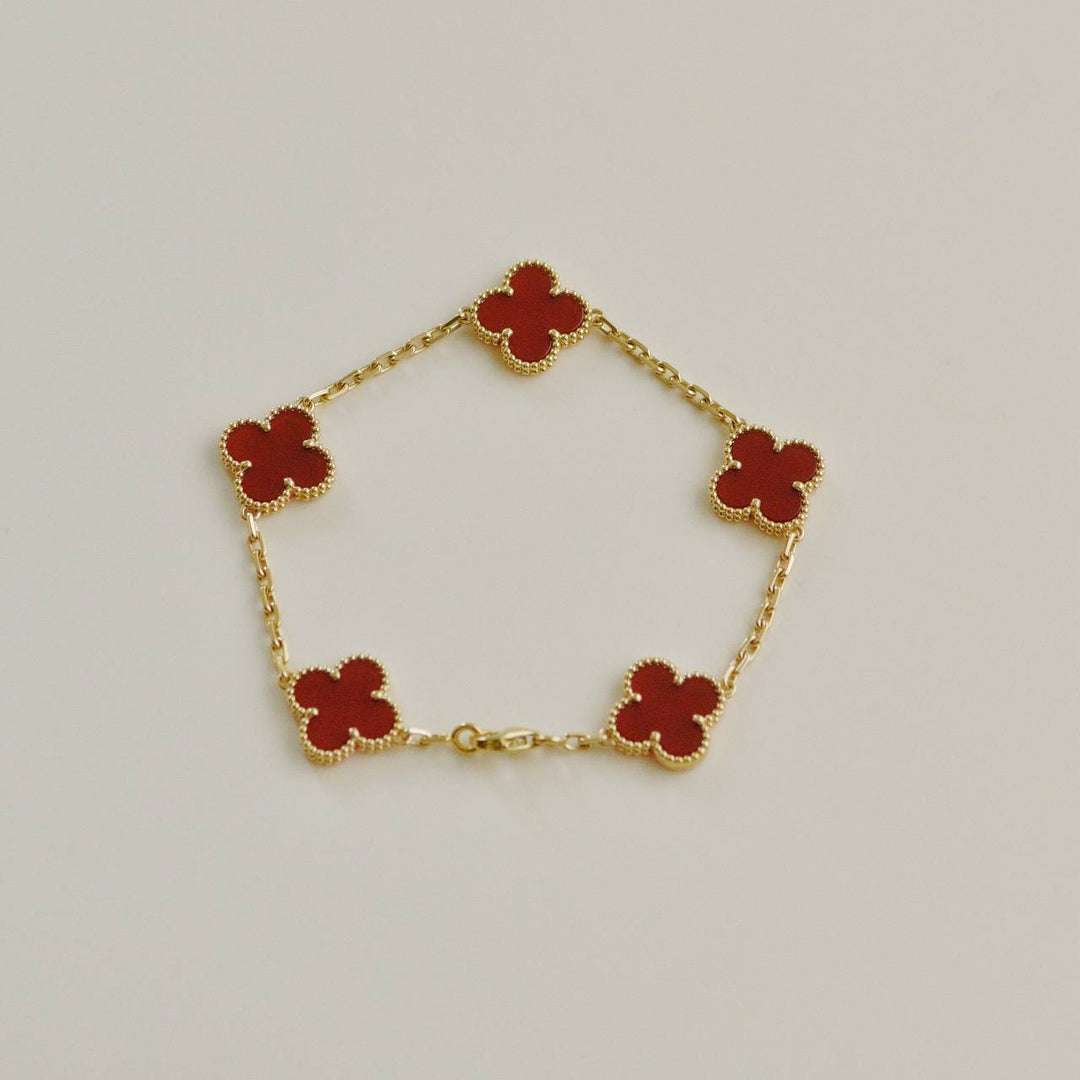 Van Cleef & Arpels Vintage Alhambra Carnelian 5 Motif Bracelet