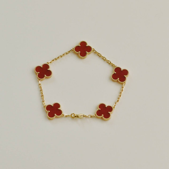 Van Cleef & Arpels Vintage Alhambra Carnelian 5 Motif Bracelet