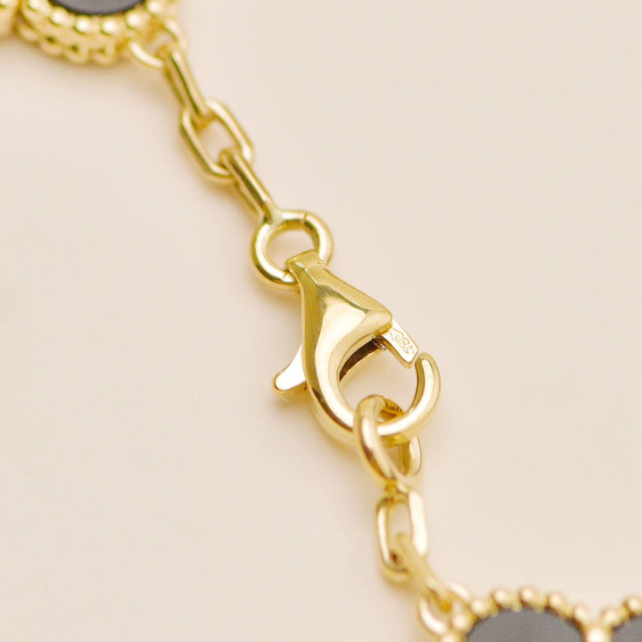 Preowned Authentic VCA Vintage Alhambra Bracelet 5 Motif Onyx 18K Yellow Gold