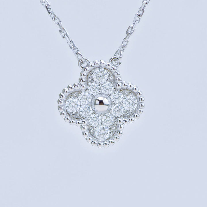 Preowned Authentic Van Cleef Vintage Alhambra Pavé Diamond Pendant 18K White Gold