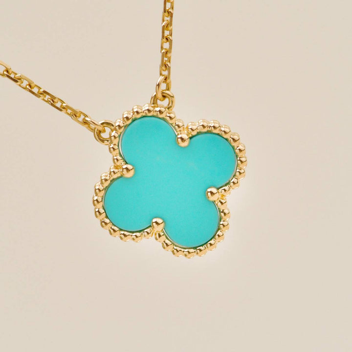 Second Hand Van Cleef Vintage Alhambra Turquoise 18K Yellow Gold Pendant Necklace