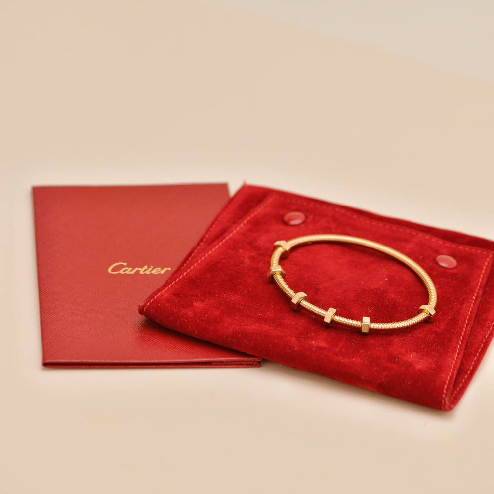 Full set Authentic Preowned Cartier Ecrou de Cartier Bracelet 18K Rose Gold Size 18