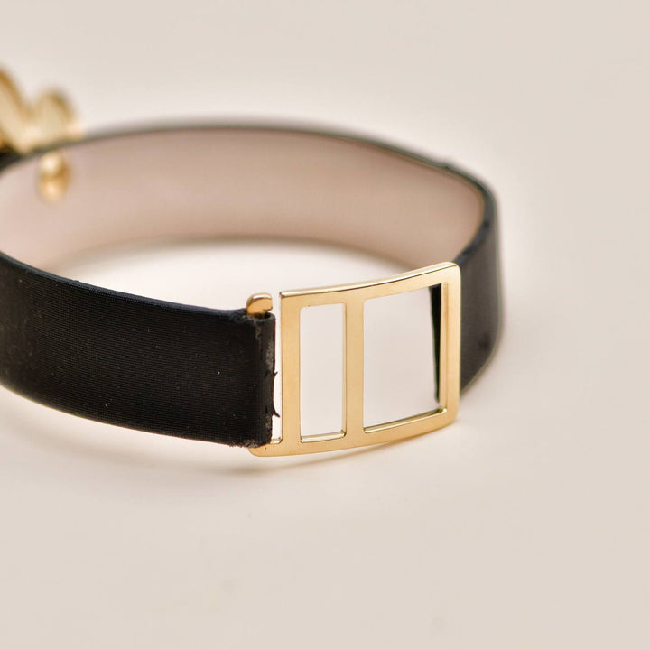 Second Hand Authentic Van Cleef Frivole Diamond 18K Yellow Gold Satin Leather Bracelet