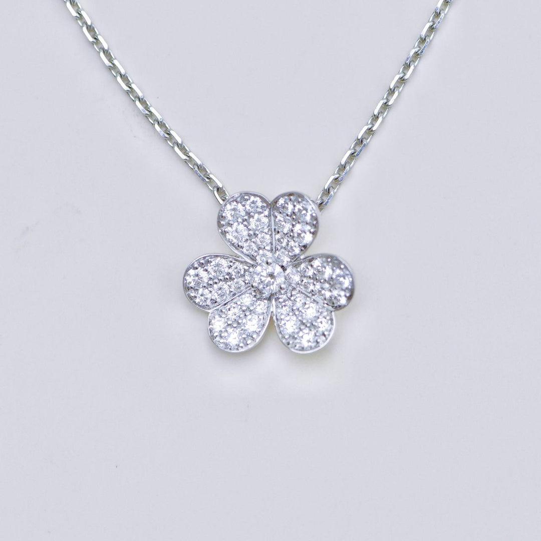 Preowned Authentic Full set Van Cleef & Arpels Frivole Pavé Diamonds 18K White Gold Pendant Small Model