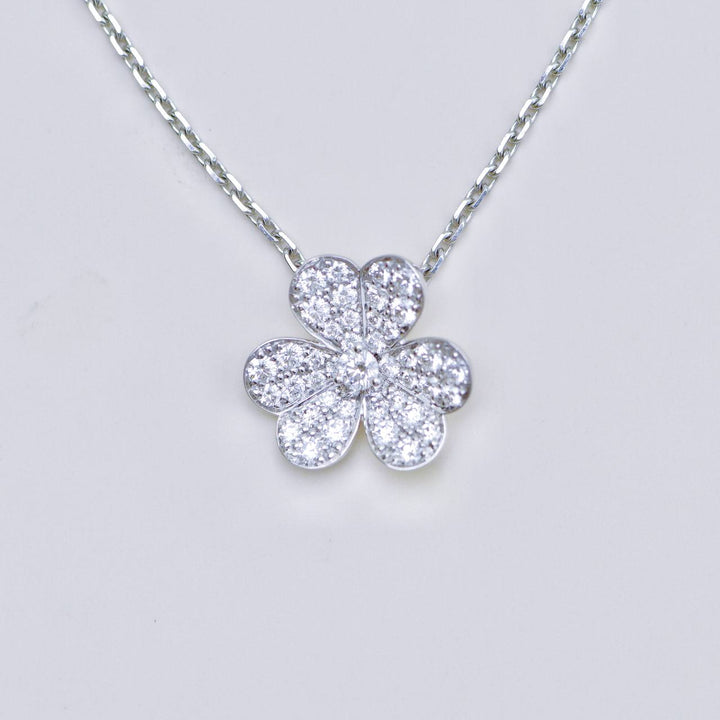 Preowned Authentic Full set Van Cleef & Arpels Frivole Pavé Diamonds 18K White Gold Pendant Small Model