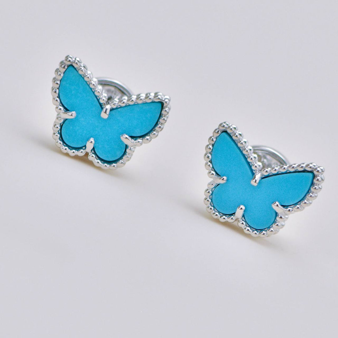 Preloved Van Cleef Sweet Alhambra Butterfly Turquoise 18K White Gold Stud Earrings
