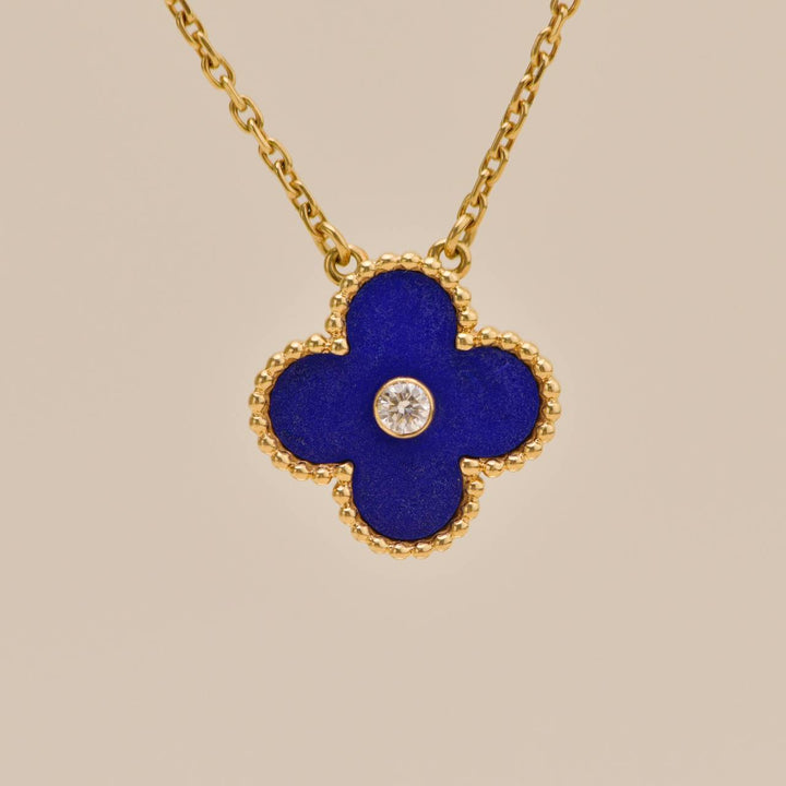 Authentic Preloved VCA 2010 Holiday Pendant Lapis Lazuli Diamond 18K Yellow Gold