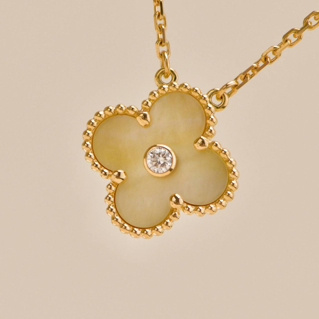 Preloved Authentic VCA 2018 Holiday Pendant Golden Mother of Pearl Diamond 18K Yellow Gold