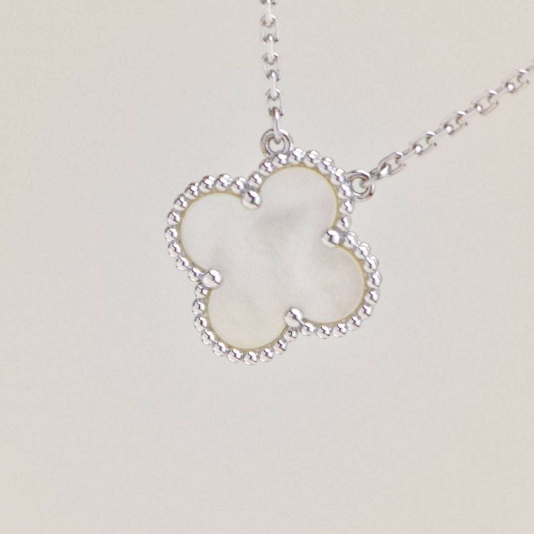 Second Hand Authentic Van Cleef & Arpels Vintage Alhambra Mother of Pearl 18K White Gold Pendant Necklace