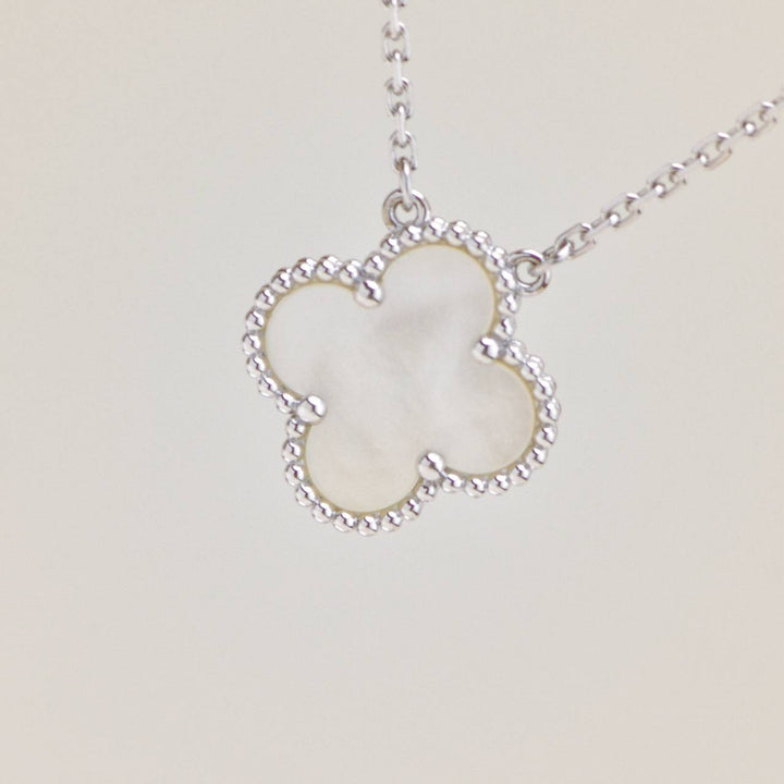 Second Hand Authentic Van Cleef & Arpels Vintage Alhambra Mother of Pearl 18K White Gold Pendant Necklace