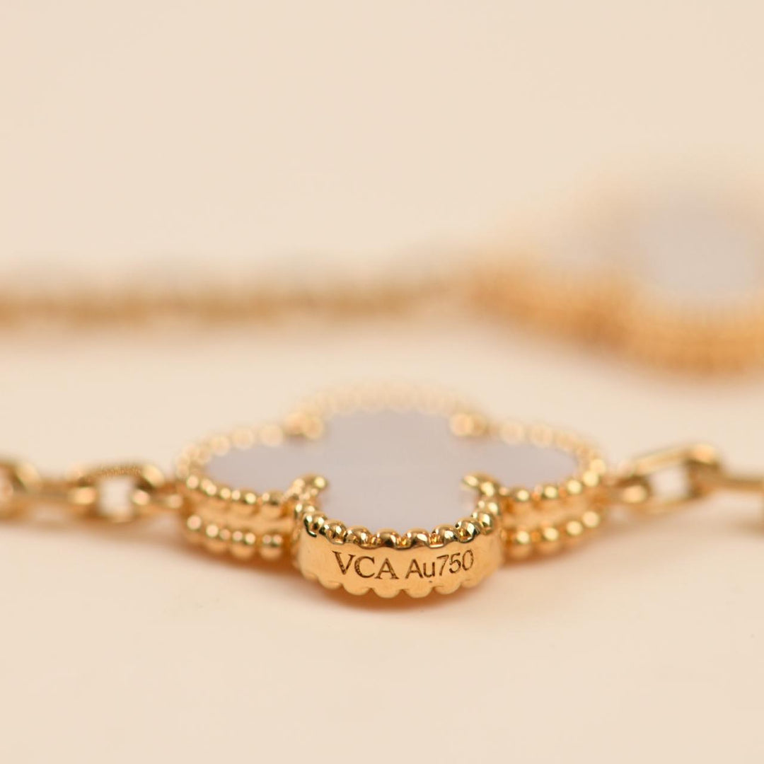 Van Cleef & Arpels Vintage Alhambra 5 Motif Mother of Pearl Bracelet 18K Yellow Gold