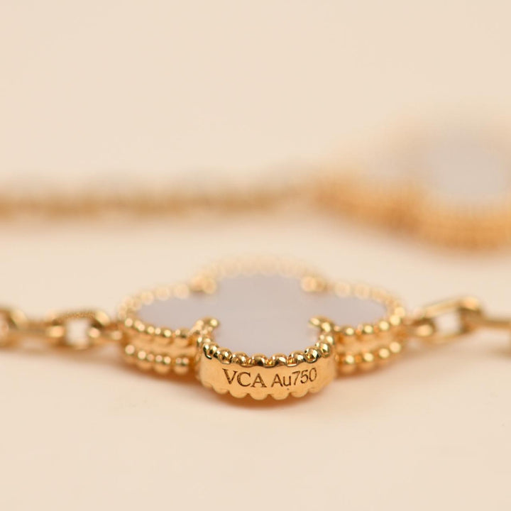 Van Cleef & Arpels Vintage Alhambra 5 Motif Mother of Pearl Bracelet 18K Yellow Gold