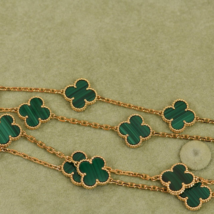Preowned Authentic Van Cleef & Arpels Vintage Alhambra Malachite 20 Motif Necklace