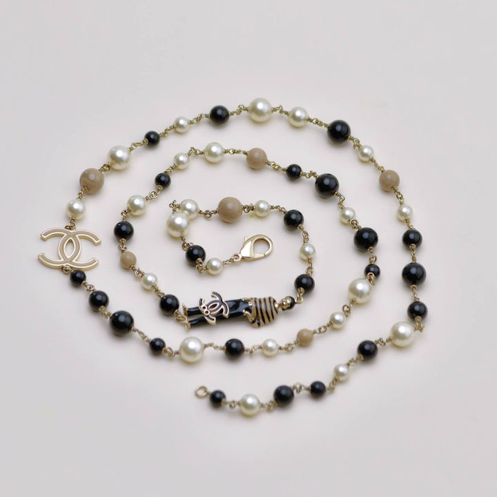 Preowned Chanel CC Limited Edition Enamel Mademoiselle Faux Pearl Long Necklace