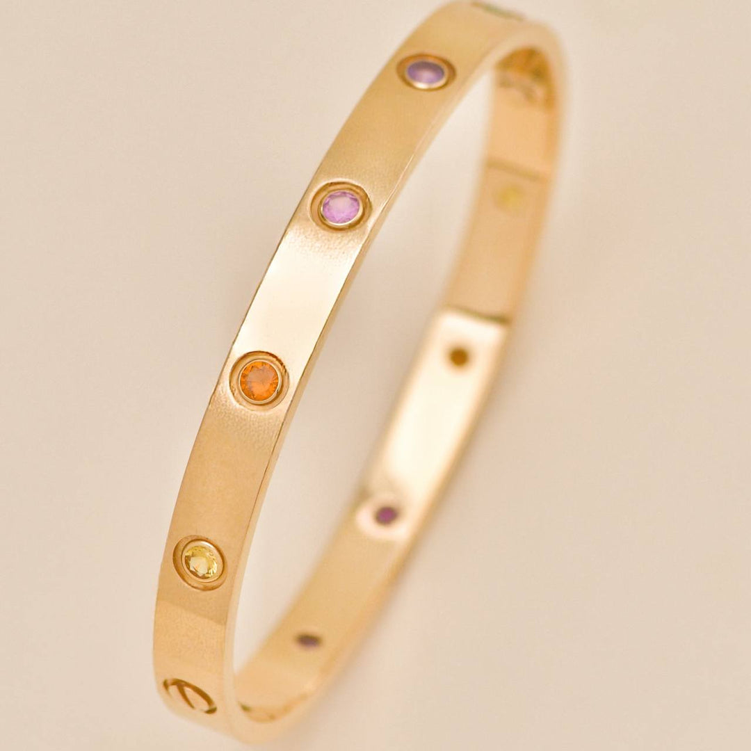 Authentic Second Hand Cartier Love Rainbow Multi Gem Bracelet 18K Rose Gold Size 17