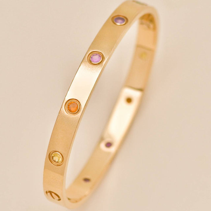 Authentic Second Hand Cartier Love Rainbow Multi Gem Bracelet 18K Rose Gold Size 17