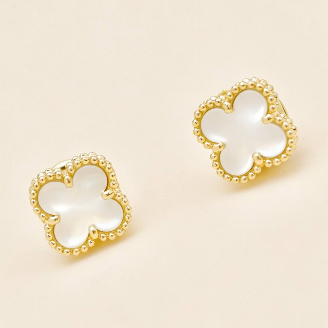 Preowned Authentic Van Cleef Sweet Alhambra Mother of Pearl 18K Yellow Gold Stud Earrings