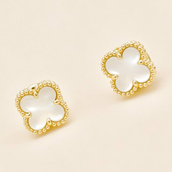 Preowned Authentic Van Cleef Sweet Alhambra Mother of Pearl 18K Yellow Gold Stud Earrings