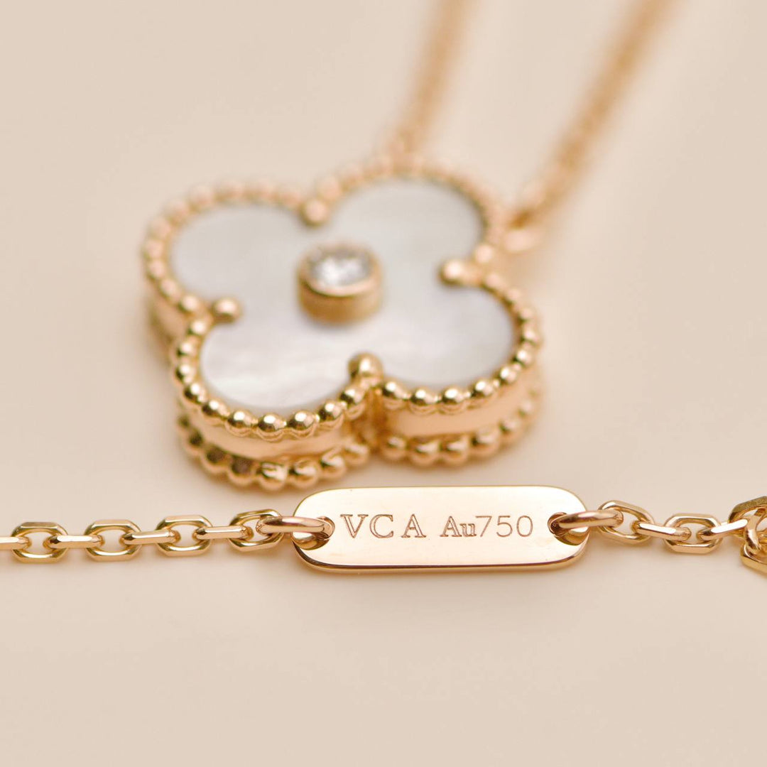 Van Cleef & Arpels Alhambra 2012 Holiday Necklace Diamond Mother of Pearl