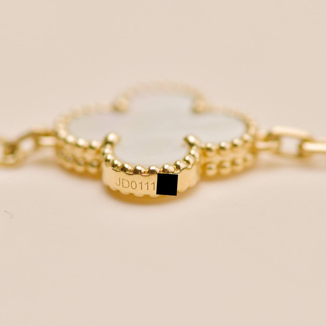 Preowned Authentic VCA Vintage Alhambra 5 Motif Mother of Pearl Bracelet 18K Yellow Gold
