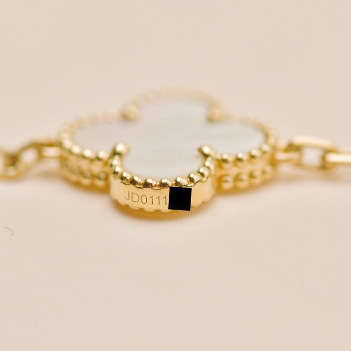 Preowned Authentic VCA Vintage Alhambra 5 Motif Mother of Pearl Bracelet 18K Yellow Gold