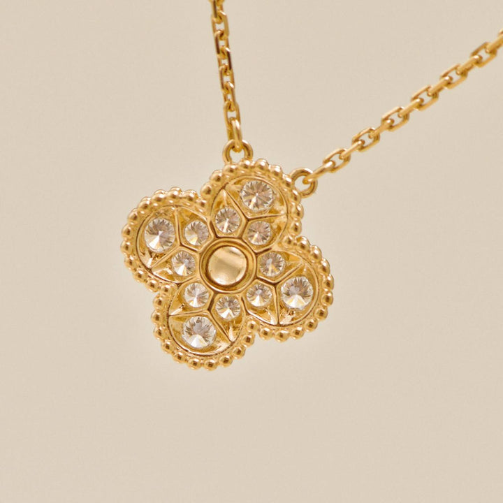 Authentic Preloved Van Cleef Vintage Alhambra Necklace Pavé Diamond 18K Yellow Gold