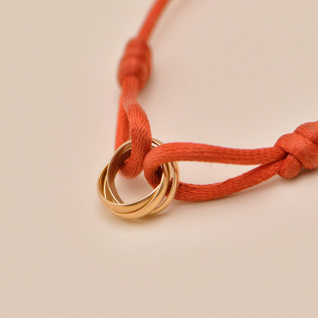 Used Cartier Trinity Red Silk Cord Bracelet 18K Rose Gold