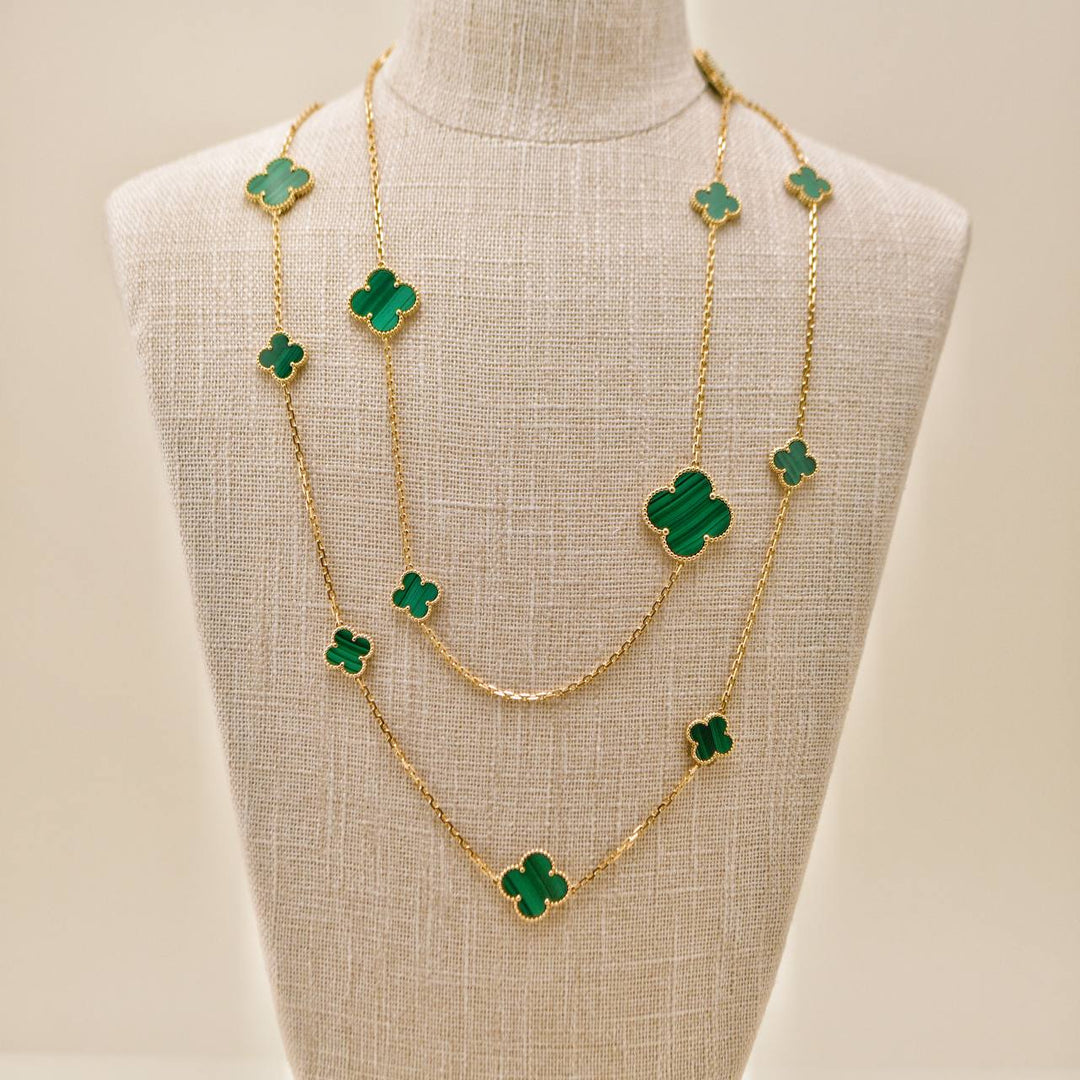 Preloved Authentic Van Cleef & Arpels Magic Alhambra Malachite 16 Motifs Necklace 18K Yellow Gold