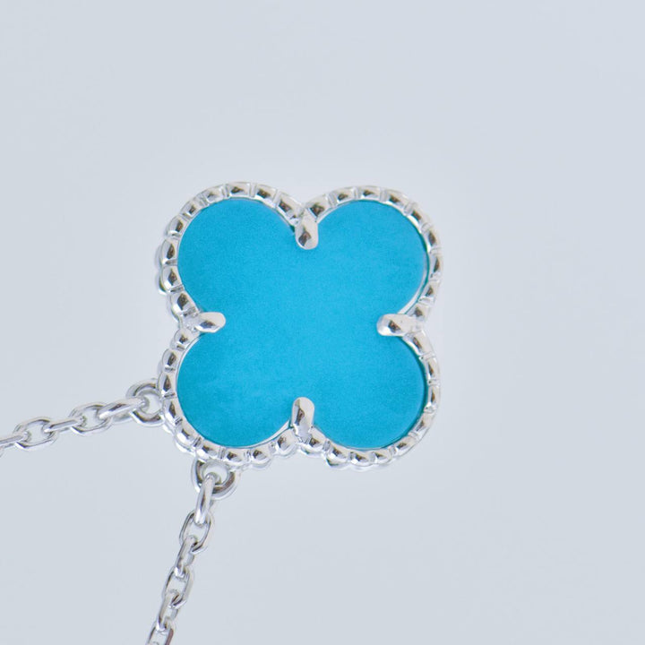 Preloved Authentic Full set VCA Vintage Alhambra Turquoise 18K White Gold Necklace