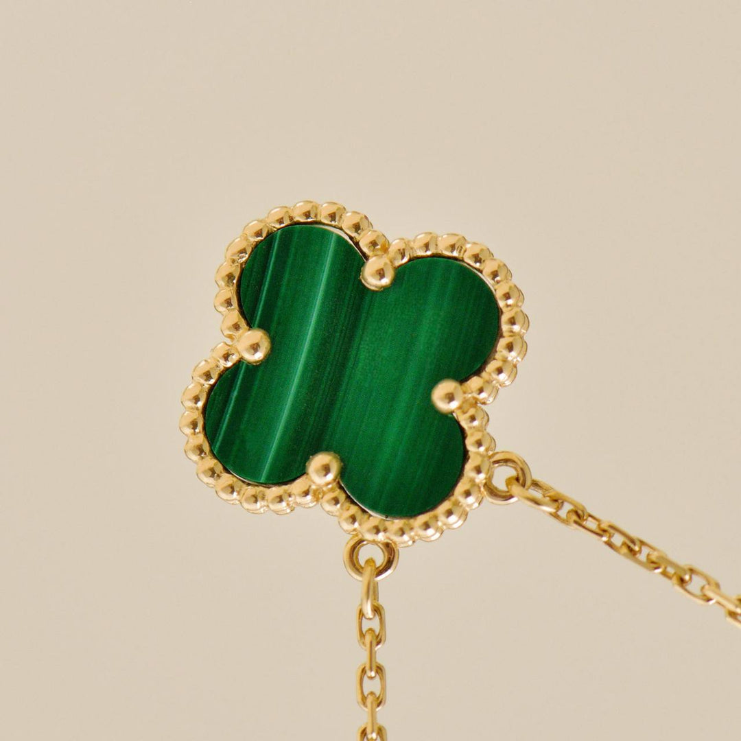 Preloved Authentic Full set VCA Vintage Alhambra Malachite Necklace 18K Yellow Gold
