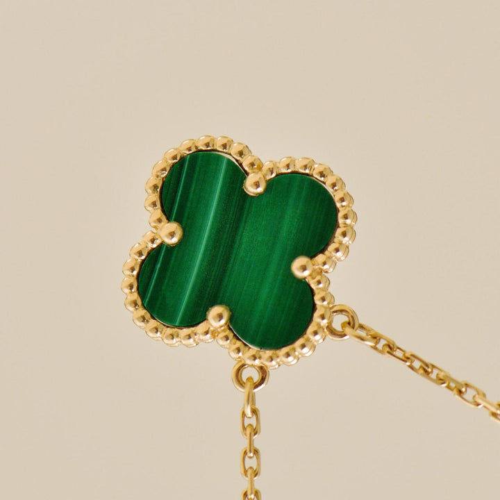 Preloved Authentic Full set VCA Vintage Alhambra Malachite Necklace 18K Yellow Gold