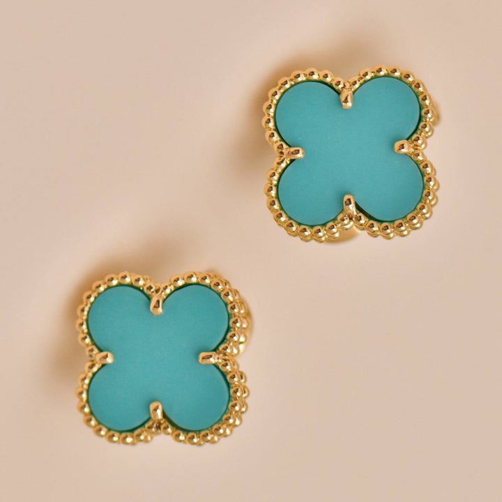 Authentic Preloved VCA Vintage Alhambra Turquoise Earrings 18K Yellow Gold