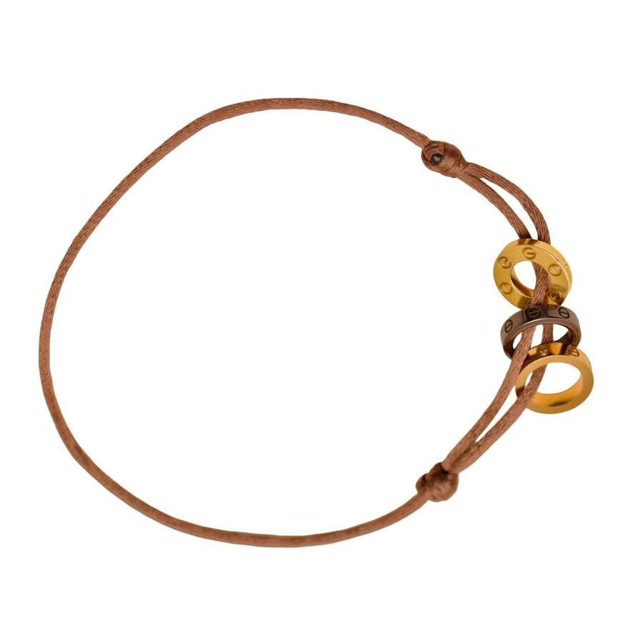 Preloved Authentic Cartier Love Cord Bracelet 4 Diamonds Sèvres Porcelain in 18K Yellow & Rose Gold